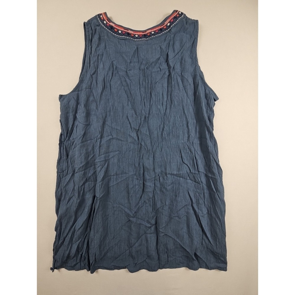 Whispers New York Women's Blue‎ Split V Neck Embroidery Blouse Top Plus Size 1X - Picture 2 of 8